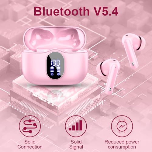 Wireless Earbuds Bluetooth 5.4 Headphones Bass Stereo Ear Buds with Noise Cancelling Mic LED Display in Ear Earphones IP7 Waterproof 36H Playtime for Laptop Pad Phones Sports Workout White