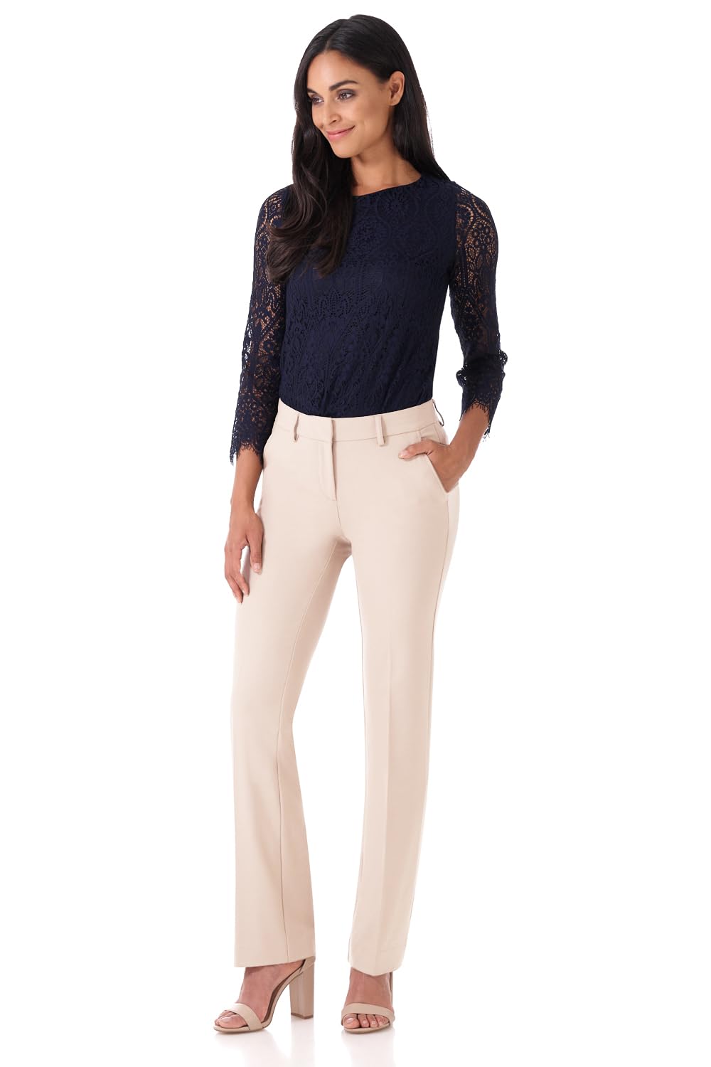 Rekucci Smart Stretch-Hose für Damen vom Schreibtisch bis zum Abendessen mit geradem Bein und Reißverschluss