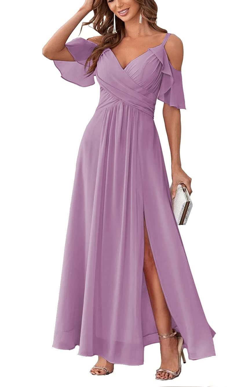 Long Chiffon Junior Bridesmaids Dresses for Women Wedding Party Dress Formal Military Ball Gown ABC095