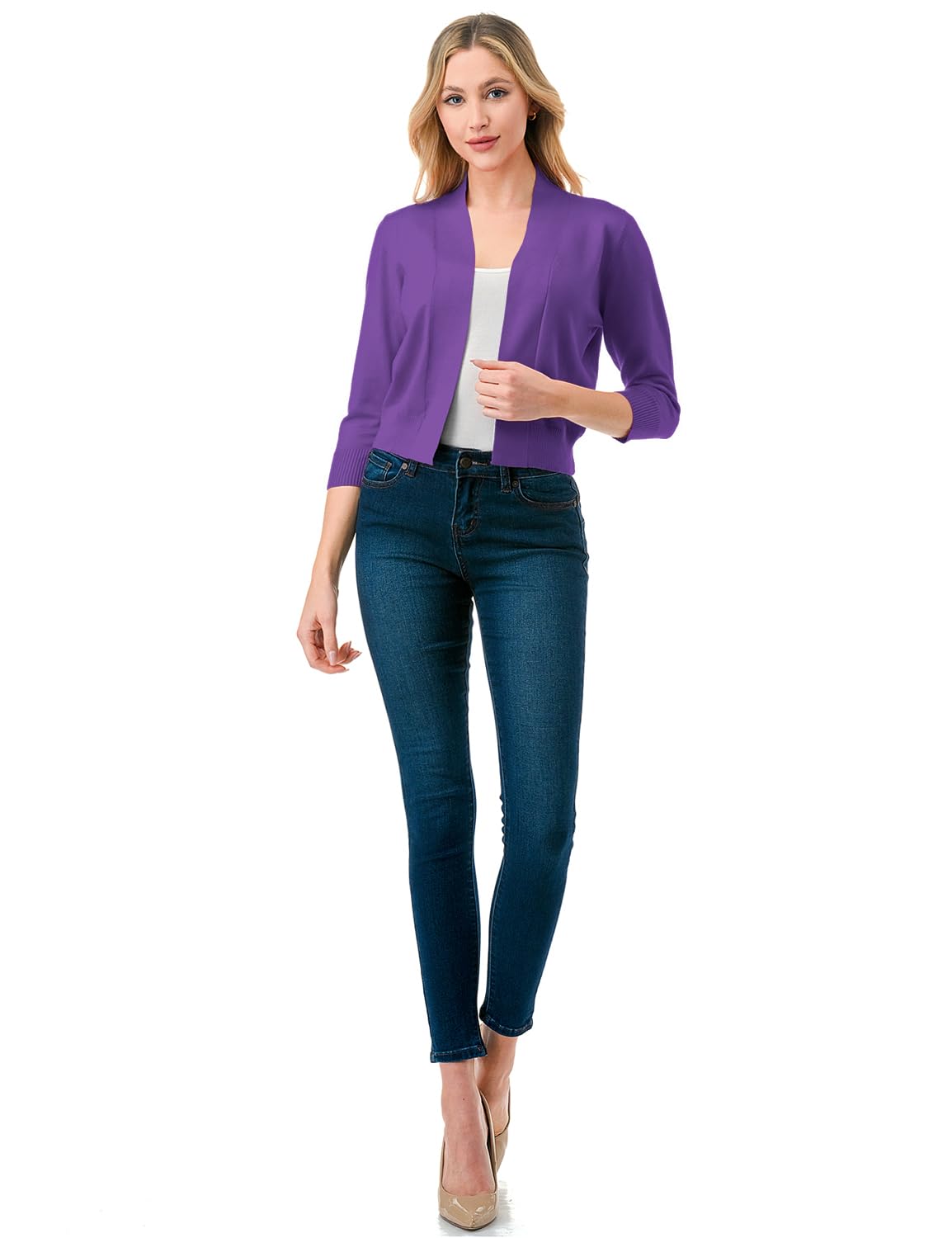 LALABEE Damen-Bolero, klassisch, 3/4-Ärmel, vorne offen, kurz, Cardigan, Shrugs für Kleider (S~XXL)