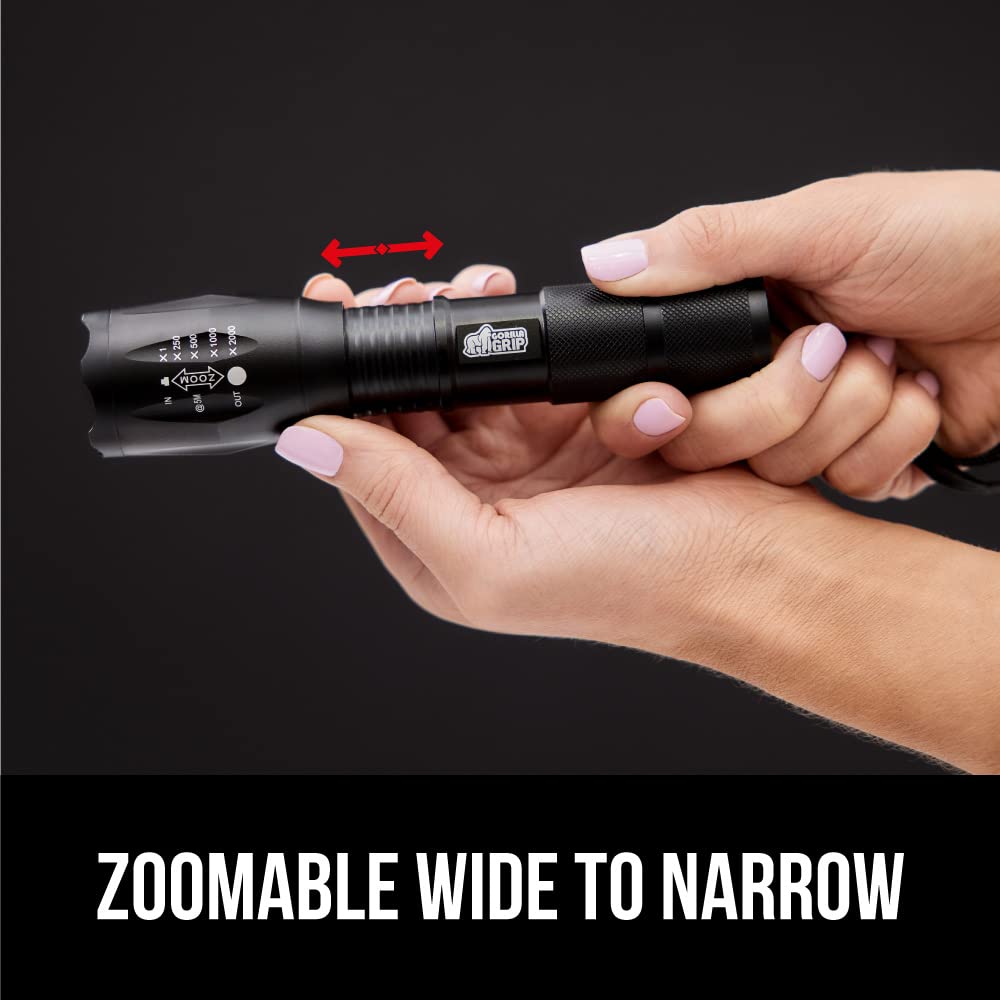 Gorilla Grip Leistungsstarke LED-Taschenlampe, 237 m, wasserfest, 5 einstellbare Modi, taktische Taschenlampe, hohe Lumen, ultrahelle Akku-Zoom-Taschenlampen, kleines Mini-Taschenlampen-Zubehör fürs Campingauto, 2er-Pack, Gold
