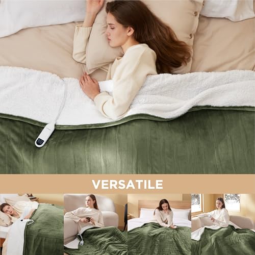 Electric Heated Blanket/Throw - Seamless Flannel Electric Blanket, Heating Blanket with 4 Time Settings & 6 Heat Settings, Warm Blanket Gift for Grandma (50x60 inches, Black)