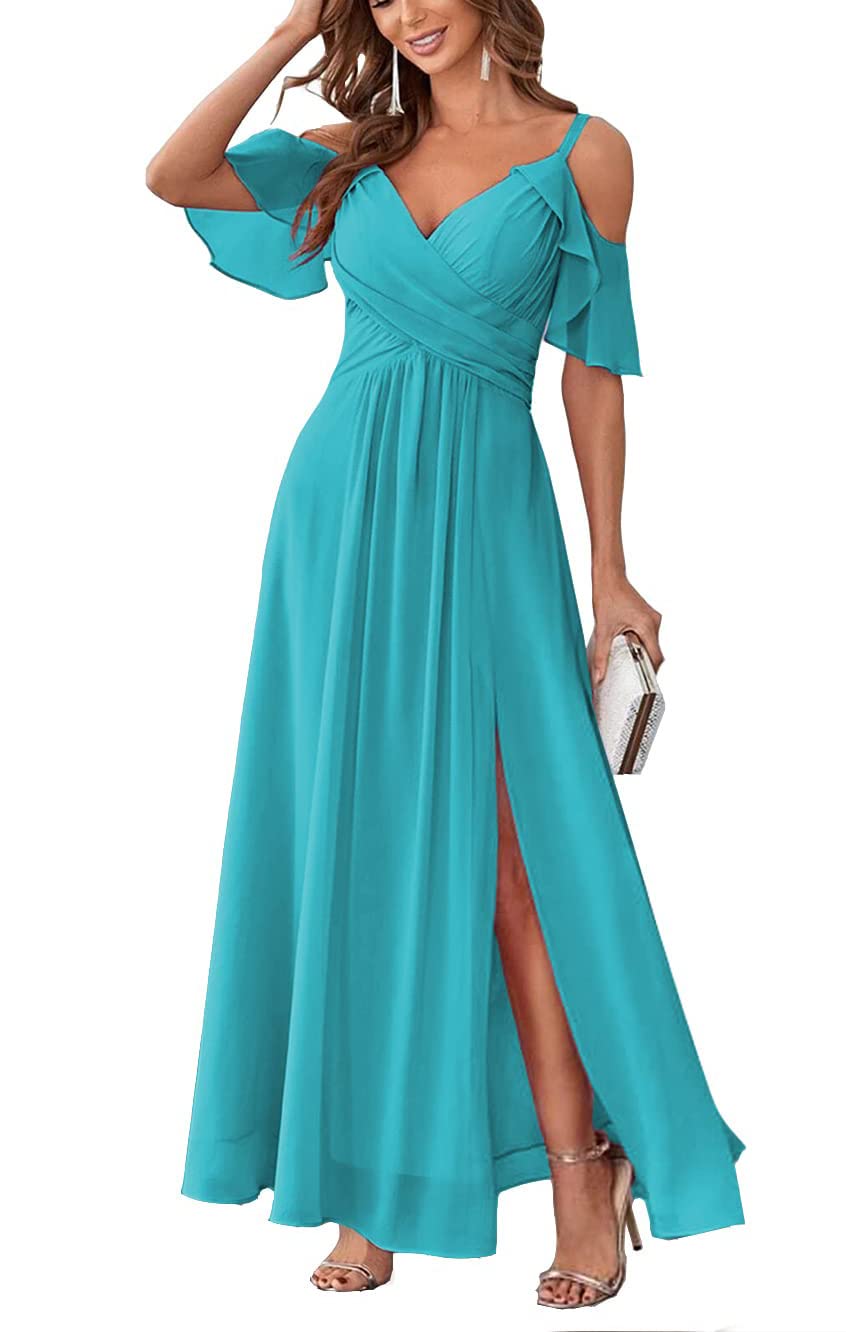 Long Chiffon Junior Bridesmaids Dresses for Women Wedding Party Dress Formal Military Ball Gown ABC095