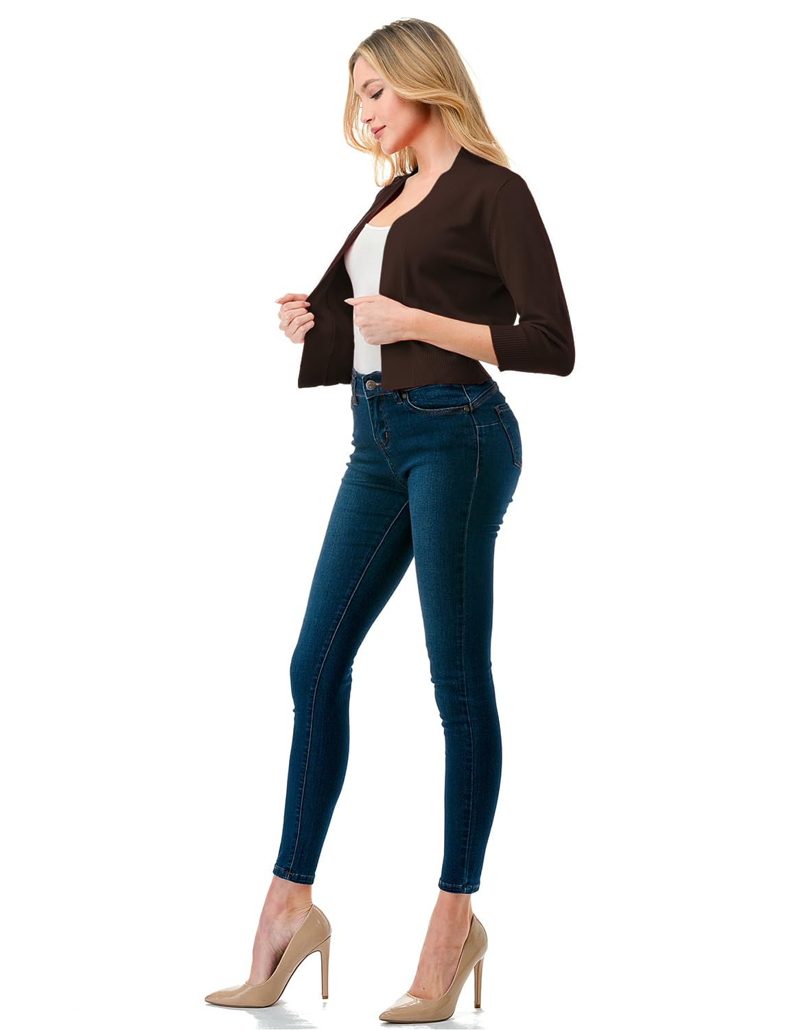 LALABEE Damen-Bolero, klassisch, 3/4-Ärmel, vorne offen, kurz, Cardigan, Shrugs für Kleider (S~XXL)