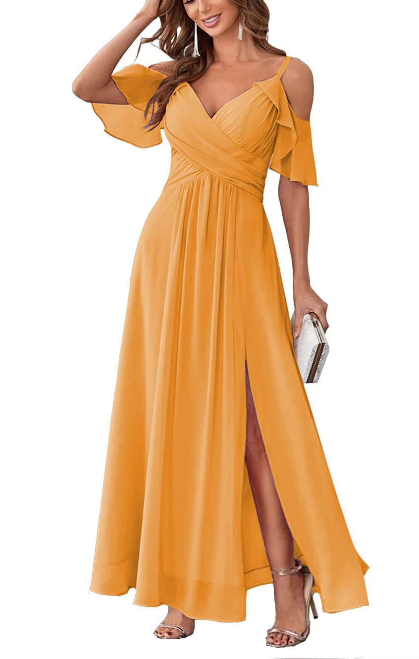 Long Chiffon Junior Bridesmaids Dresses for Women Wedding Party Dress Formal Military Ball Gown ABC095