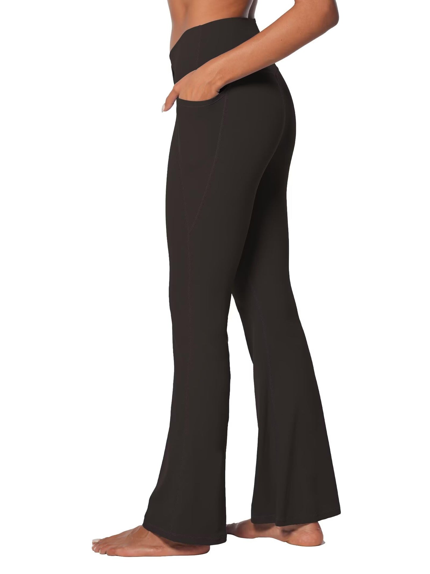 Legging évasé Sunzel pour femme avec poches, pantalon de yoga croisé avec contrôle du ventre, taille haute et jambe large