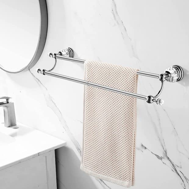 WINCASE Chrome Towel Bar, Adjustable Double Towel Holder, Silver Crystal Bathroom Towel Racks Wall Mounted