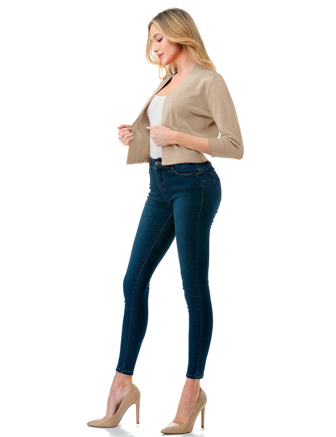 LALABEE Damen-Bolero, klassisch, 3/4-Ärmel, vorne offen, kurz, Cardigan, Shrugs für Kleider (S~XXL)