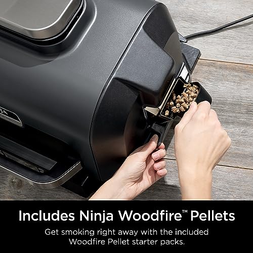 Ninja OG951 Woodfire Pro Connect Premium XL Outdoor Grill & Smoker, Bluetooth, App Enabled, 7-in-1 Master Grill, BBQ Smoker, Outdoor Air Fryer, Woodfire Technology, 2 Built-In Thermometers, Black