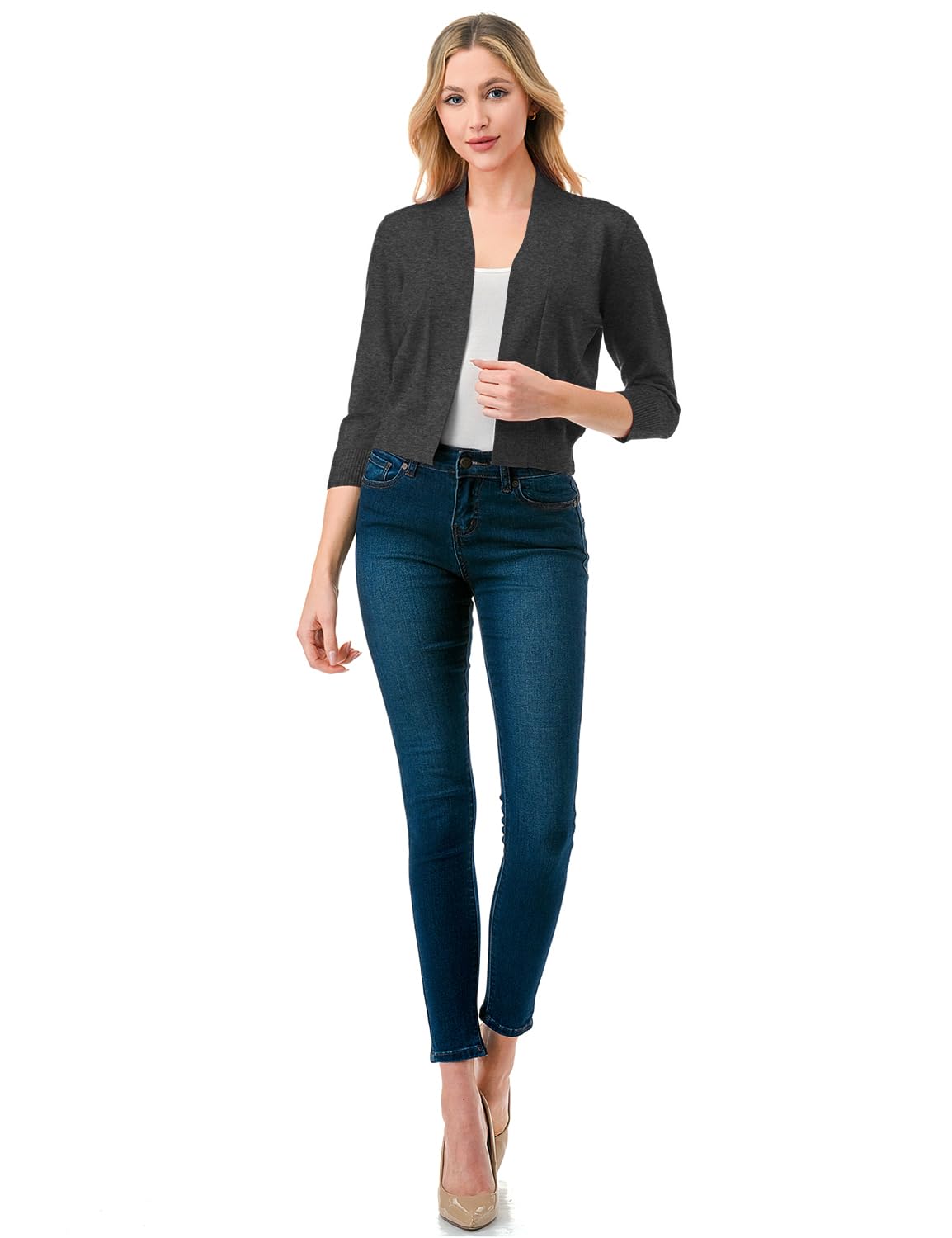 LALABEE Damen-Bolero, klassisch, 3/4-Ärmel, vorne offen, kurz, Cardigan, Shrugs für Kleider (S~XXL)