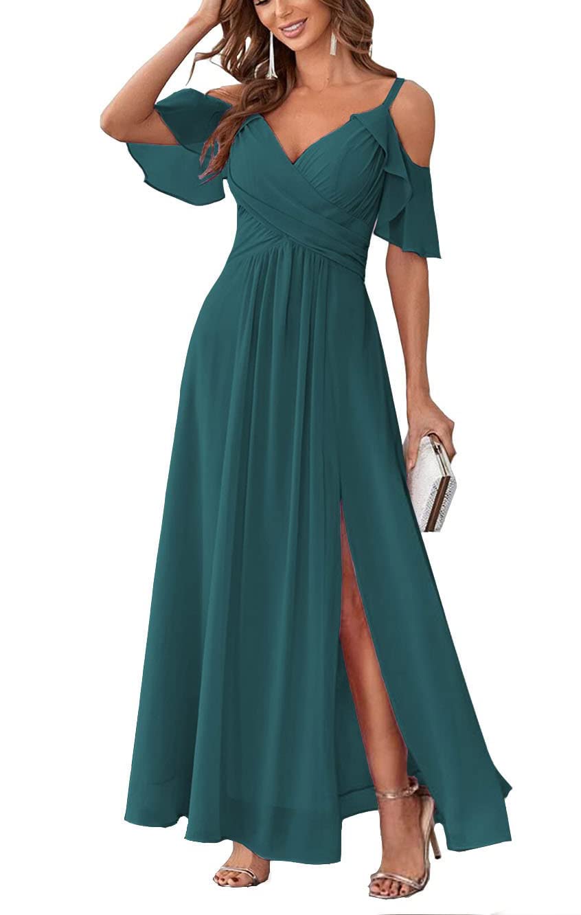 Long Chiffon Junior Bridesmaids Dresses for Women Wedding Party Dress Formal Military Ball Gown ABC095