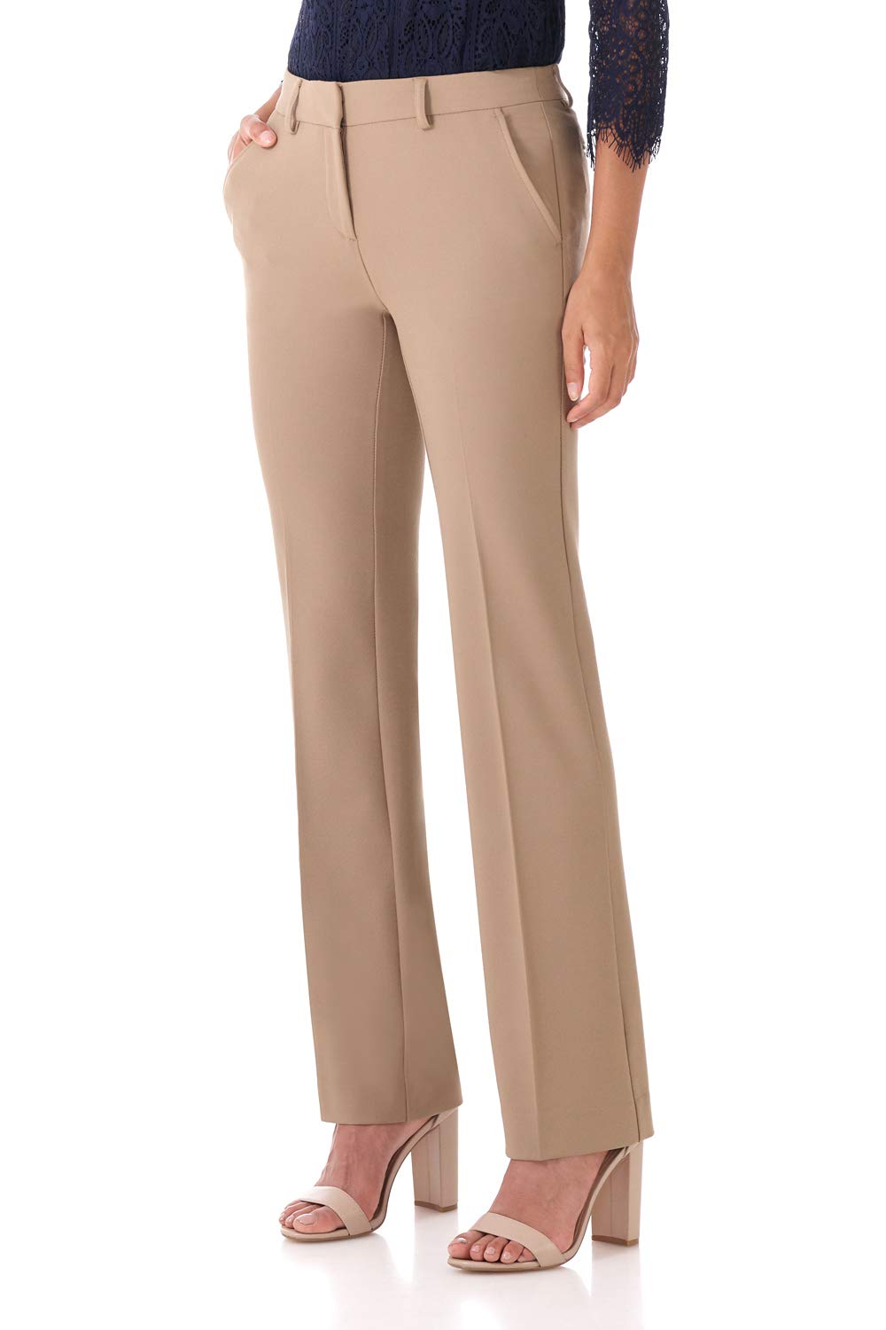 Rekucci Smart Stretch-Hose für Damen vom Schreibtisch bis zum Abendessen mit geradem Bein und Reißverschluss
