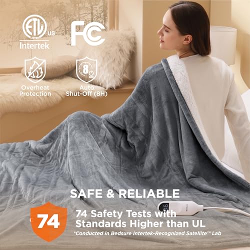 Electric Heated Blanket/Throw - Seamless Flannel Electric Blanket, Heating Blanket with 4 Time Settings & 6 Heat Settings, Warm Blanket Gift for Grandma (50x60 inches, Black)