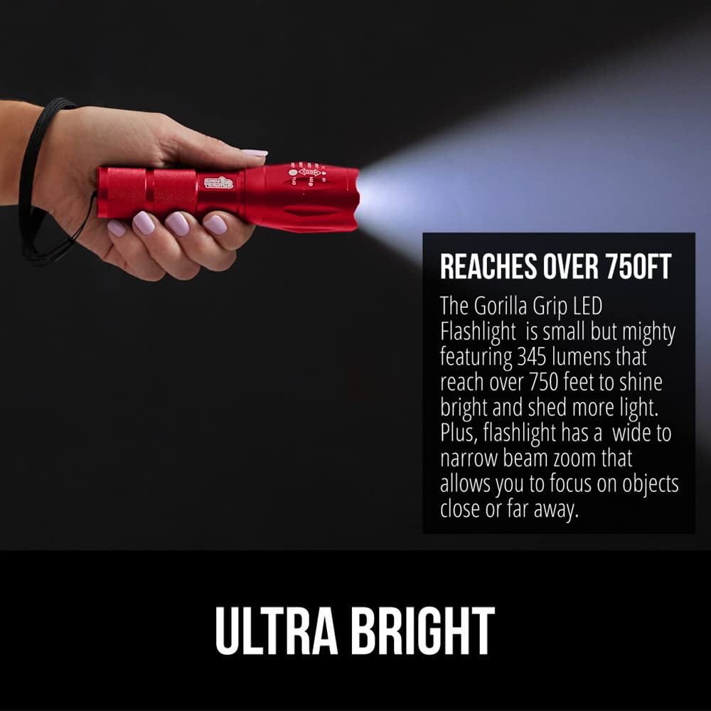 Gorilla Grip Leistungsstarke LED-Taschenlampe, 237 m, wasserfest, 5 einstellbare Modi, taktische Taschenlampe, hohe Lumen, ultrahelle Akku-Zoom-Taschenlampen, kleines Mini-Taschenlampen-Zubehör fürs Campingauto, 2er-Pack, Gold