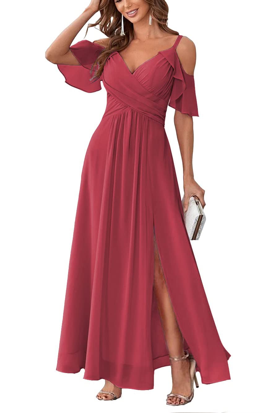 Long Chiffon Junior Bridesmaids Dresses for Women Wedding Party Dress Formal Military Ball Gown ABC095