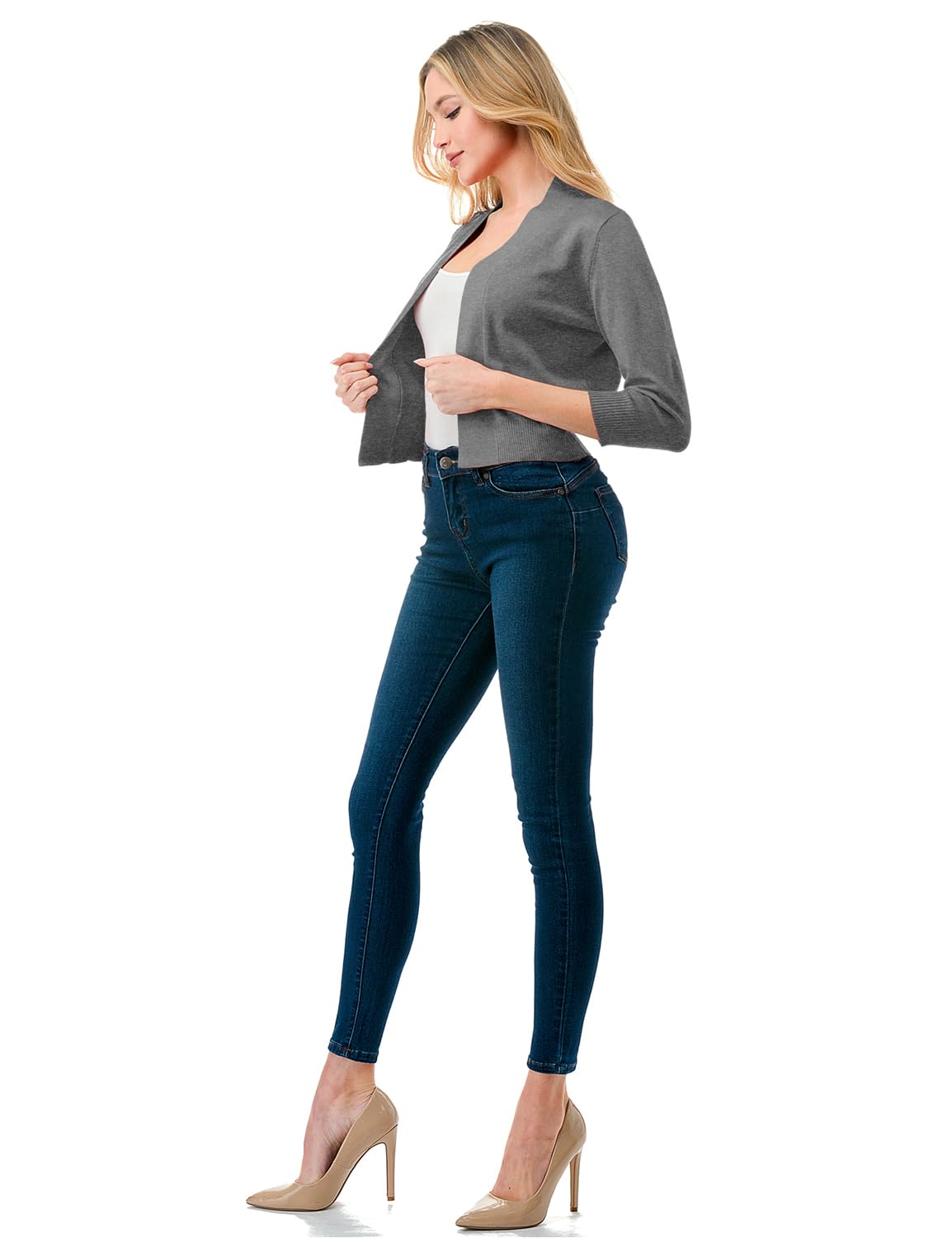 LALABEE Damen-Bolero, klassisch, 3/4-Ärmel, vorne offen, kurz, Cardigan, Shrugs für Kleider (S~XXL)