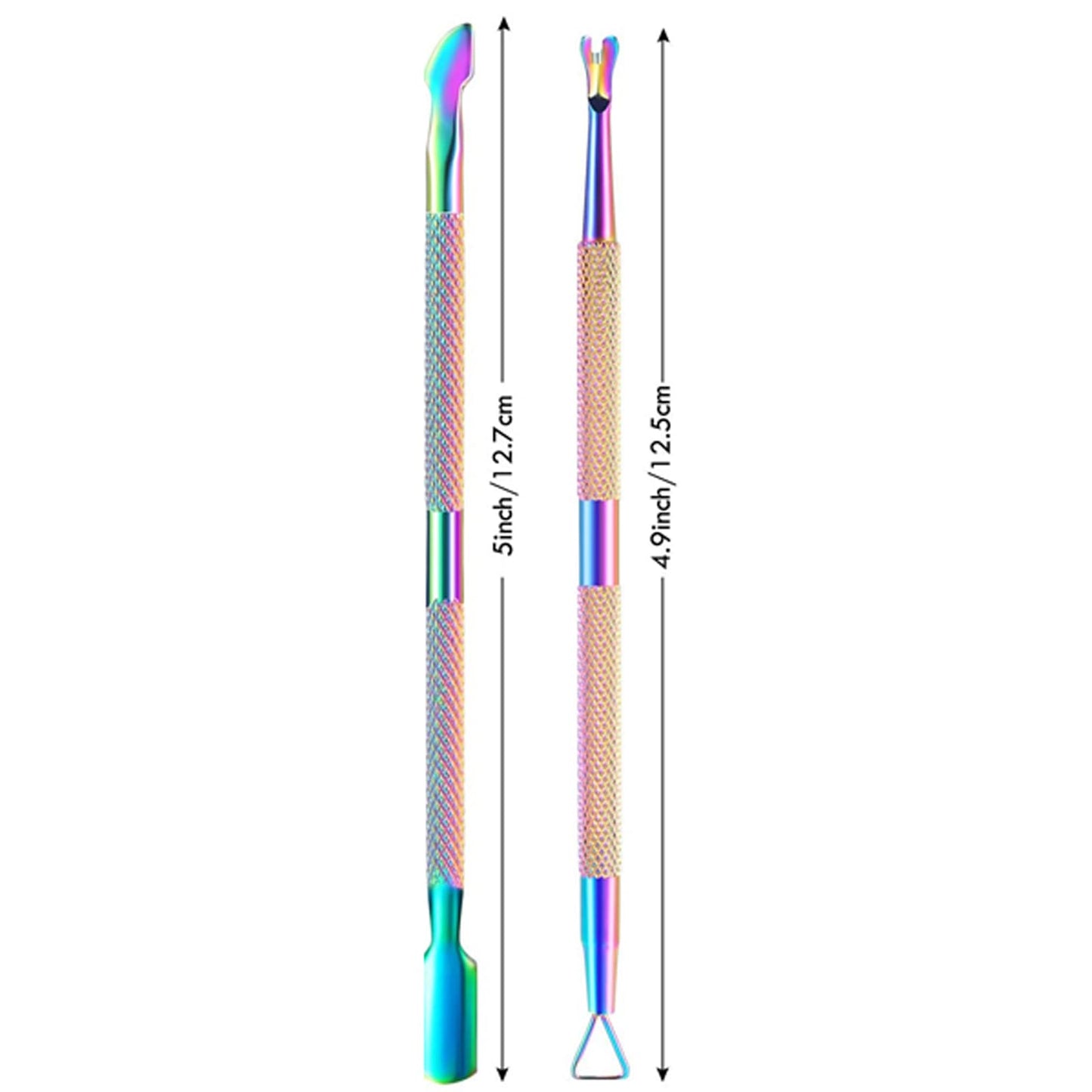 3-Piece Rainbow Cuticle Care Kit – Precision Trimmer, Dual-Head Pusher & Scraper | Surgical-Grade Stainless Steel