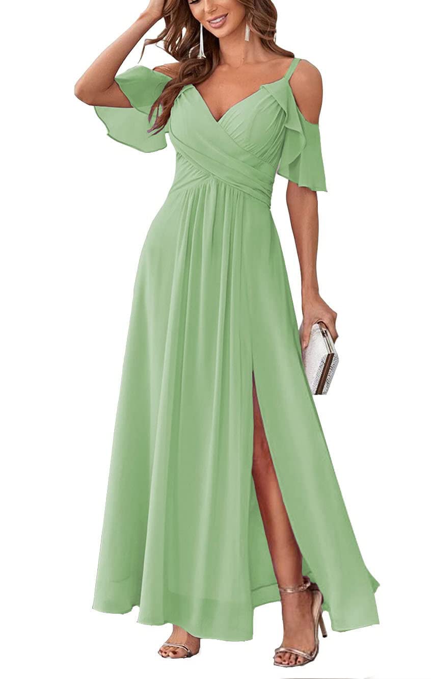 Long Chiffon Junior Bridesmaids Dresses for Women Wedding Party Dress Formal Military Ball Gown ABC095