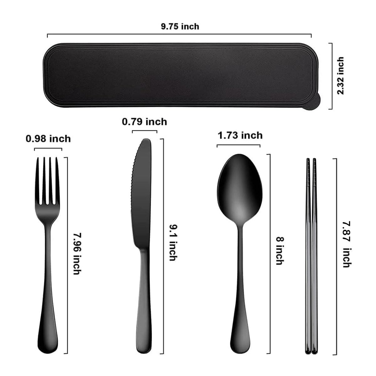 Portable Travel Utensils Set, 18/8 Stainless Steel 3 PCS Cutlery Set Including Knife Fork and Spoon, Reusable Travel Silverware Set with Case for Lunch Box Camping School Office