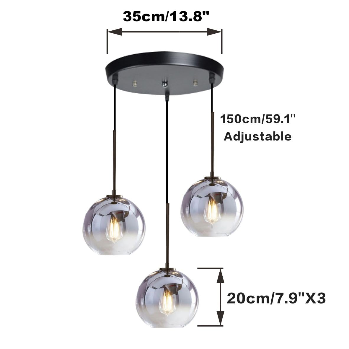 KCO Lighting Gold Cluster Pendelleuchte 3-flammige Cluster Pendelleuchte Große Glaspendelleuchten Kücheninsel Bubble Globe Kronleuchter Mid Century Modern Hängeleuchte