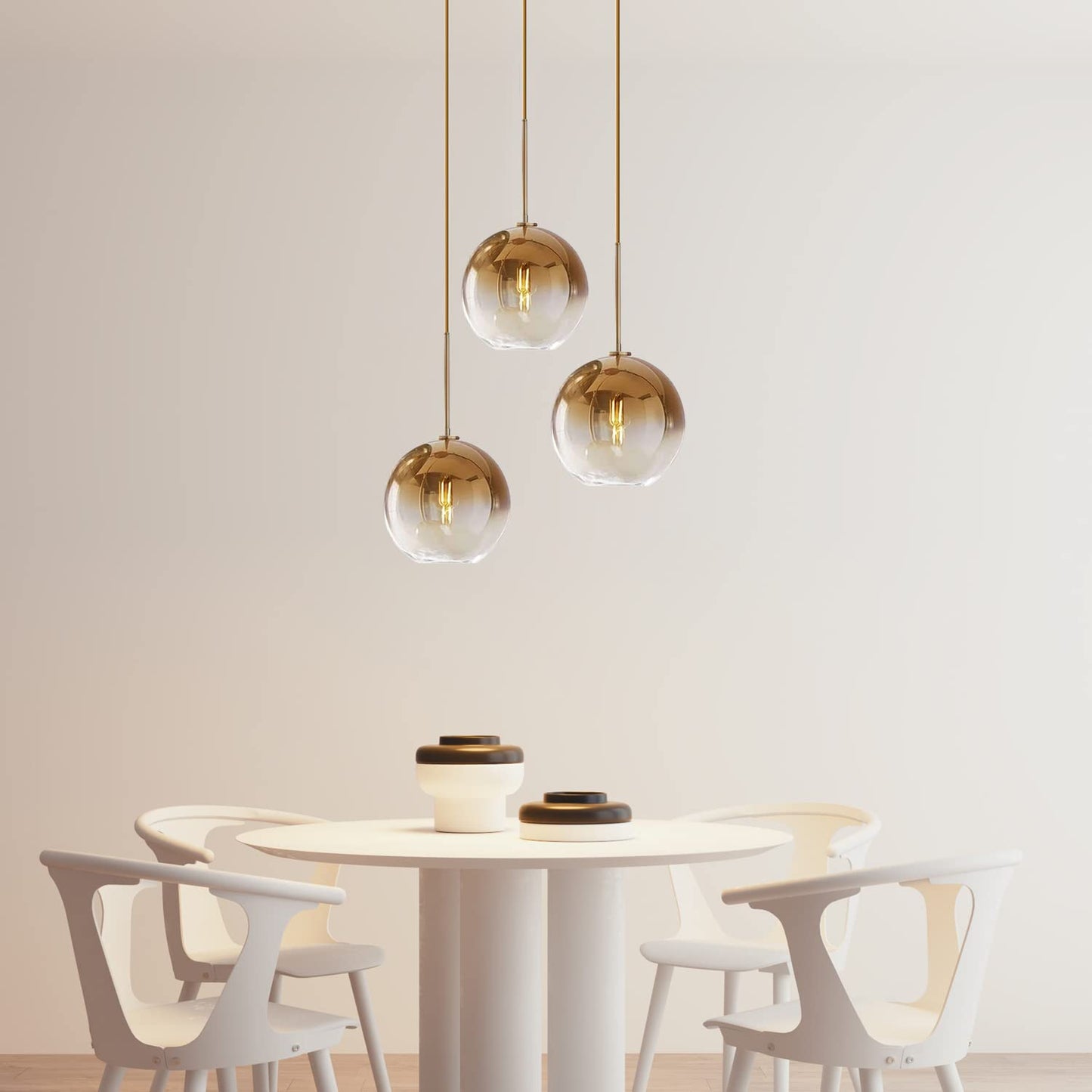 KCO Lighting Gold Cluster Pendelleuchte 3-flammige Cluster Pendelleuchte Große Glaspendelleuchten Kücheninsel Bubble Globe Kronleuchter Mid Century Modern Hängeleuchte