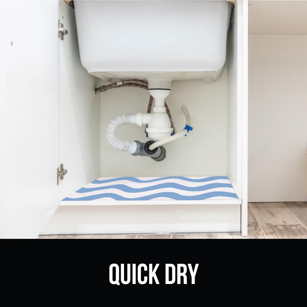 Gorilla Grip LeakGuard, nicht klebende Unterspülmatte für Küchenschränke, 24 x 40, wasserdichte, schnell trocknende Regaleinlage, langlebige, saugfähige Filzmatten für Badezimmerwaschbecken, Schränke, Kommoden, Damast, Taupe-Creme