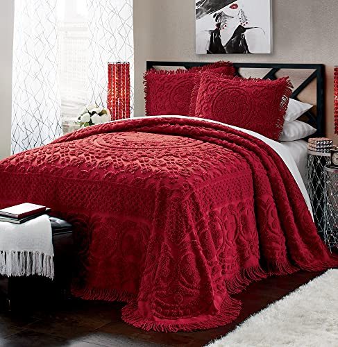 Montgomery Ward Emily Tagesdecke aus Chenille mit Blumenmuster, weiche Baumwolldecke, Steppdecke in Kingsize-Größe in Blush – luxuriöse Hotelbettwäsche, Tagesdecke für Kingsize-Betten (Blush, Kingsize)