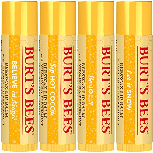 Lip Balm - Beeswax, Strawberry, Coconut and Pear, and Vanilla Bean, With Responsibly Sourced Beeswax, Tint-Free, Natural Origin Lip Treatment, 4 Tubes, 0.15 oz.