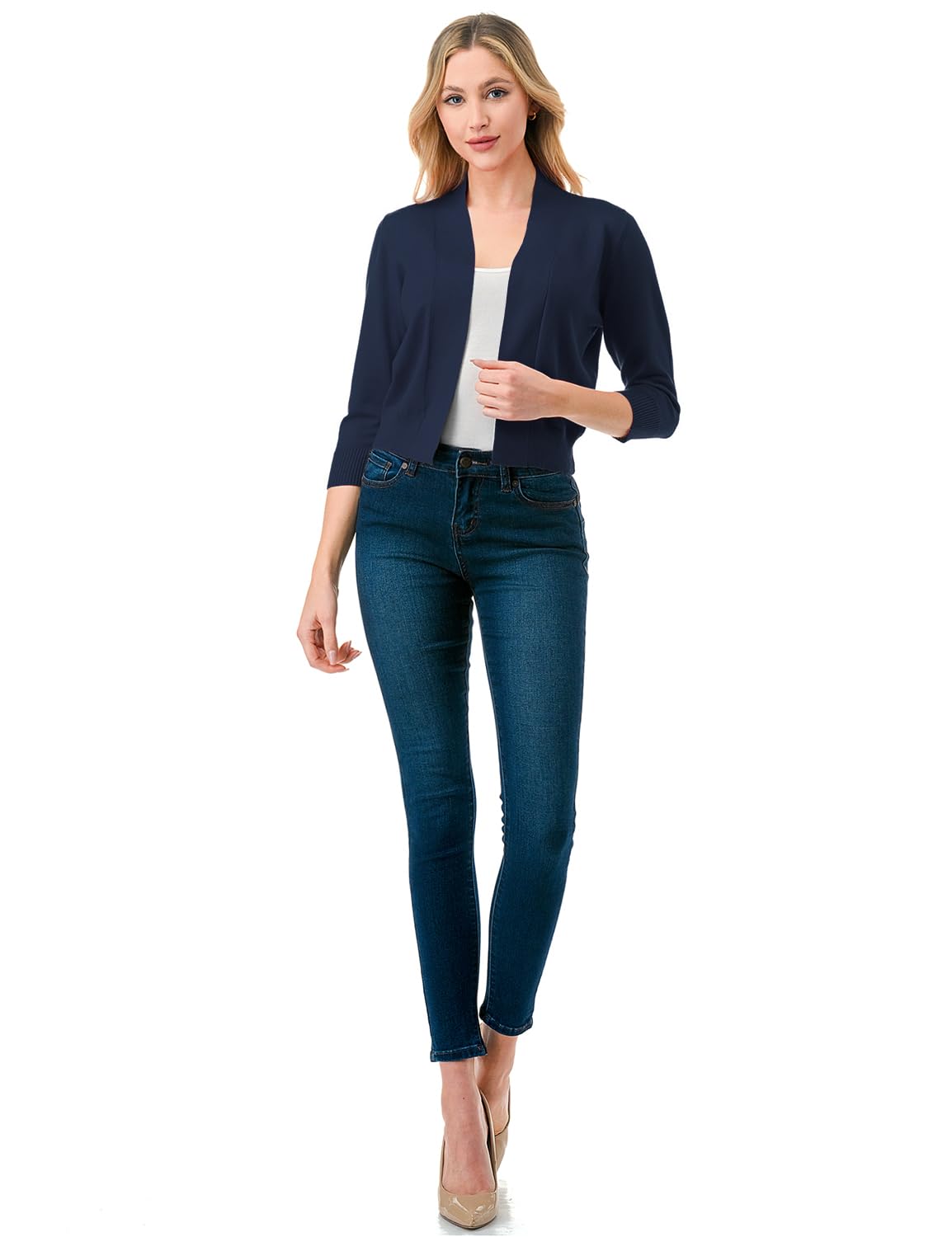 LALABEE Damen-Bolero, klassisch, 3/4-Ärmel, vorne offen, kurz, Cardigan, Shrugs für Kleider (S~XXL)