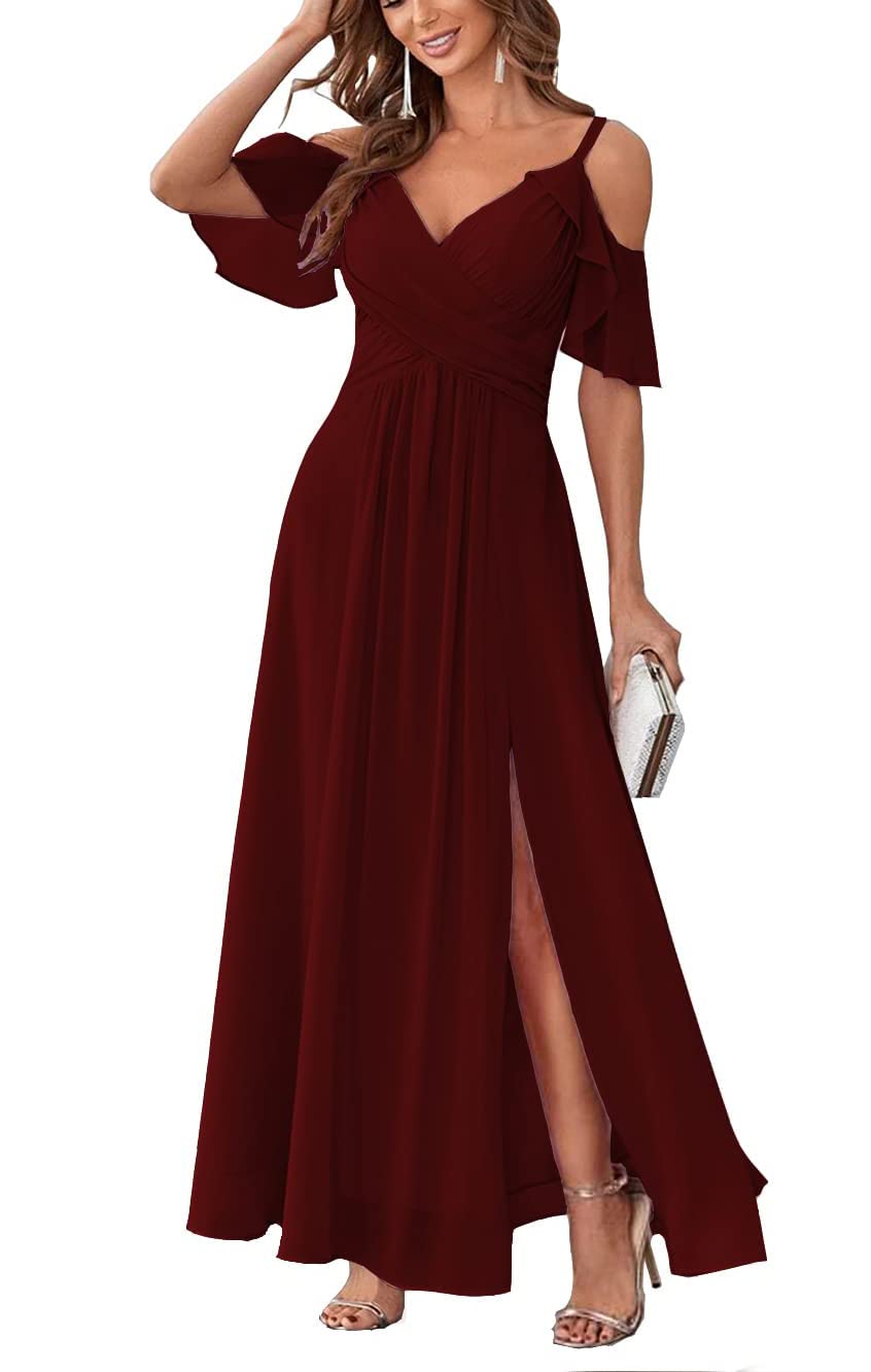 Long Chiffon Junior Bridesmaids Dresses for Women Wedding Party Dress Formal Military Ball Gown ABC095