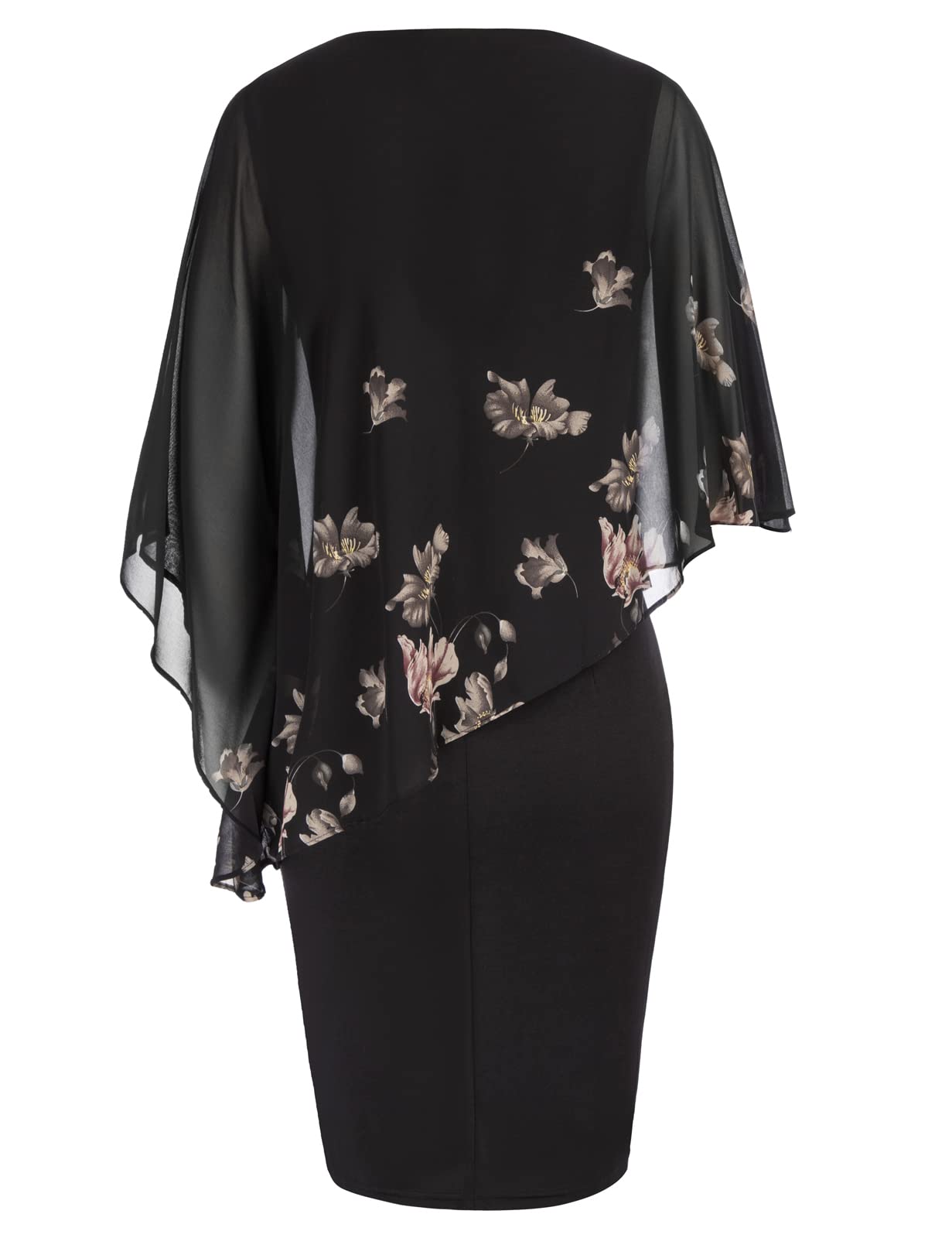 Hanna Nikole Women's Sleeveless Cape Dress with Chiffon Overlay Sequin Bodycon Pencil Dress