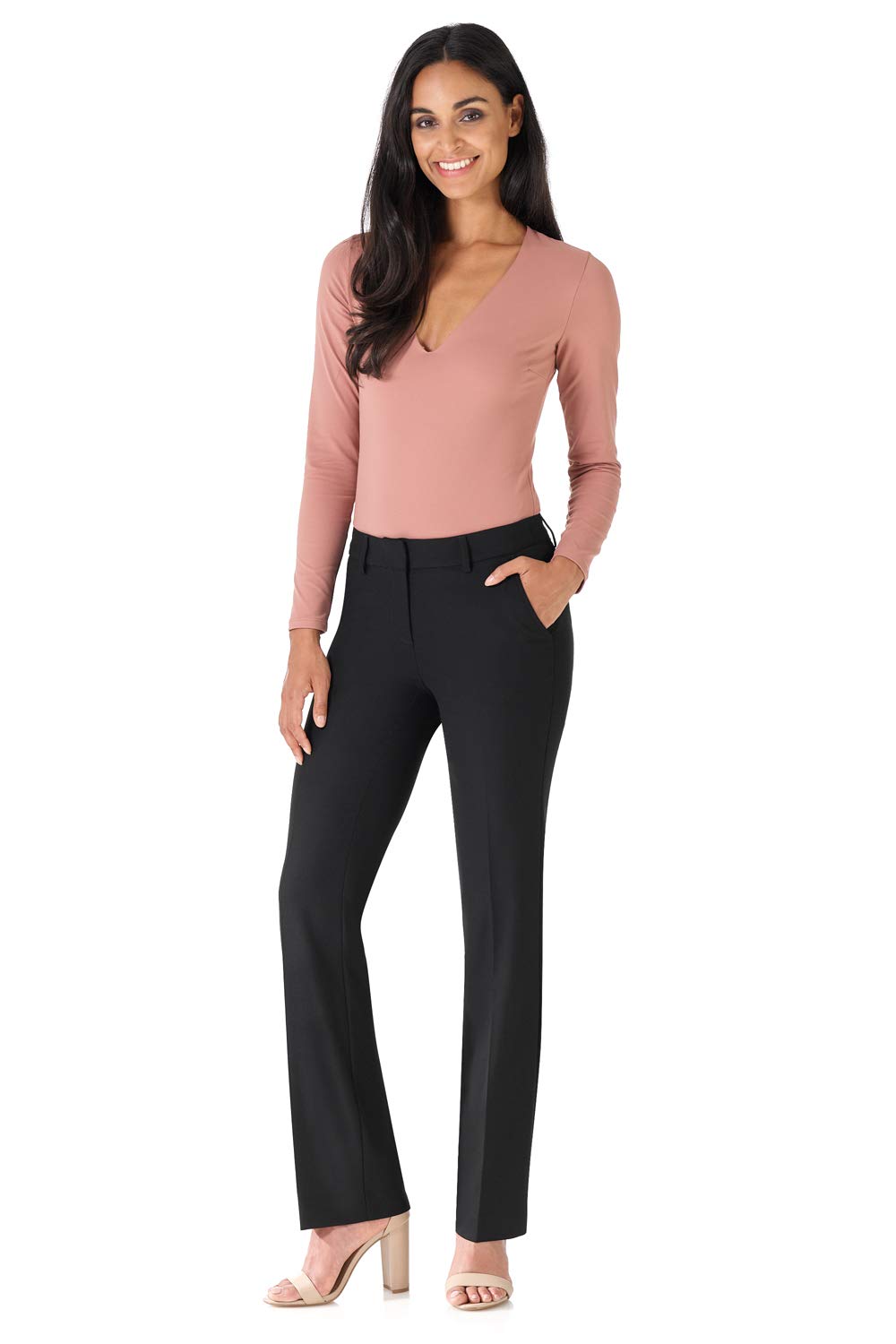Rekucci Smart Stretch-Hose für Damen vom Schreibtisch bis zum Abendessen mit geradem Bein und Reißverschluss