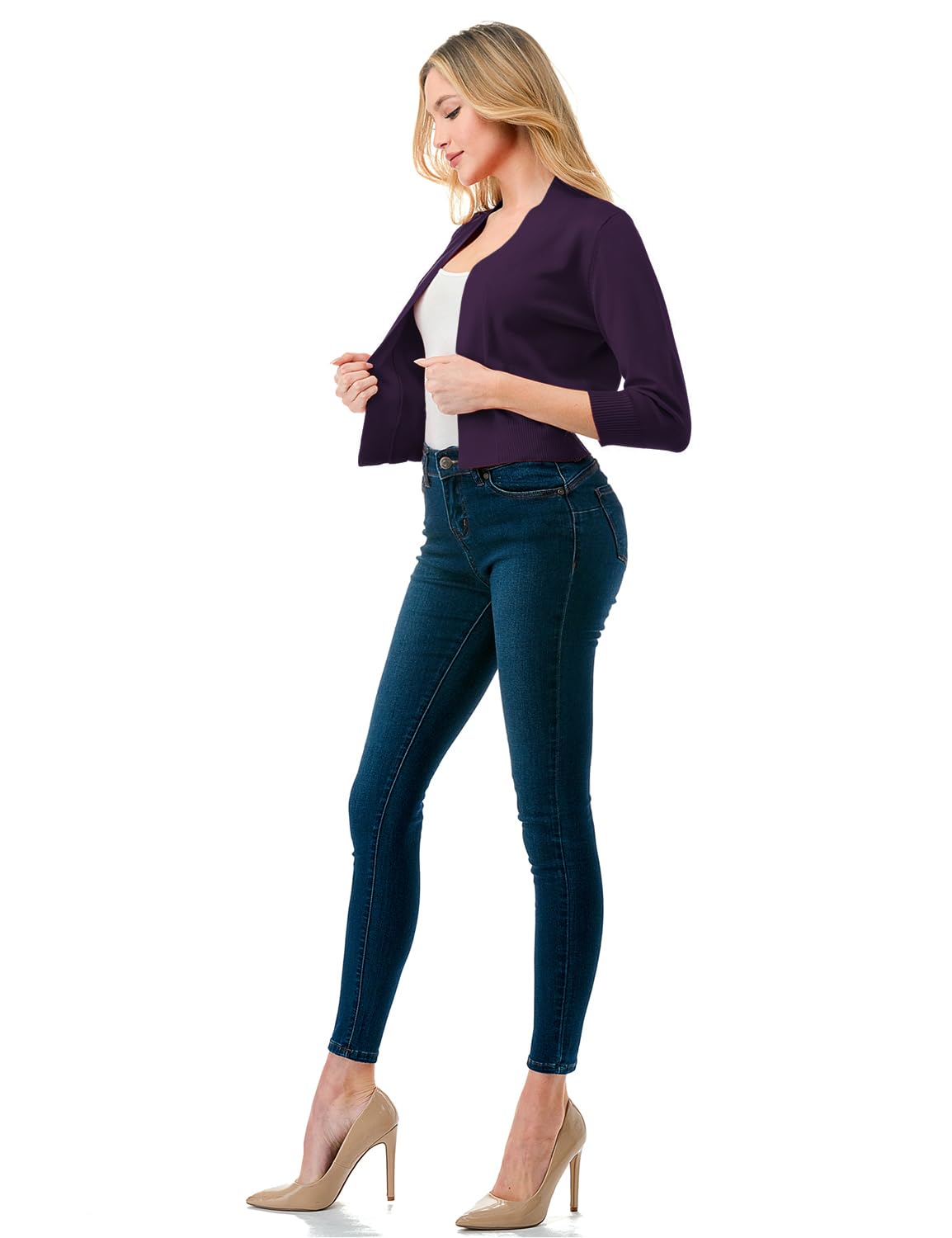 LALABEE Damen-Bolero, klassisch, 3/4-Ärmel, vorne offen, kurz, Cardigan, Shrugs für Kleider (S~XXL)