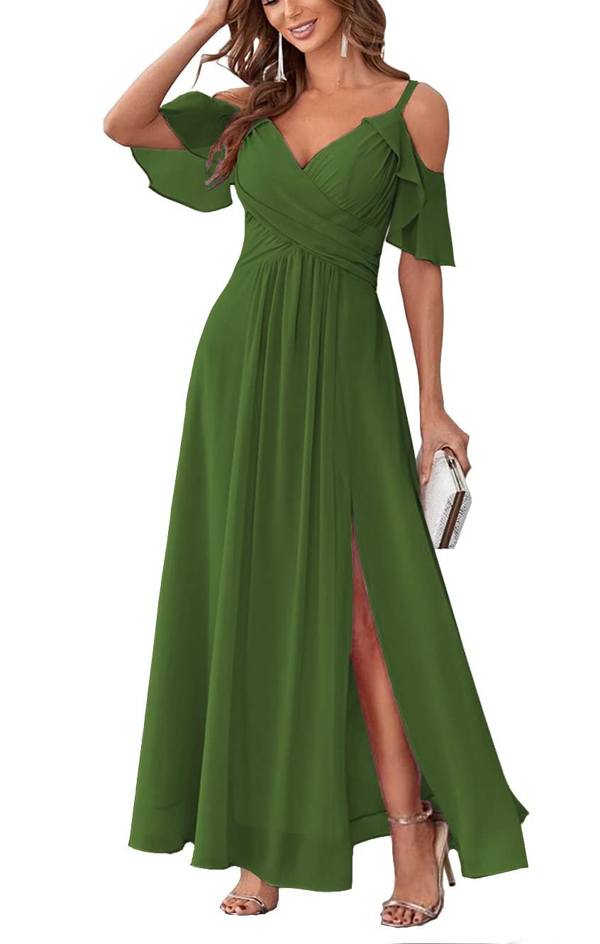 Long Chiffon Junior Bridesmaids Dresses for Women Wedding Party Dress Formal Military Ball Gown ABC095