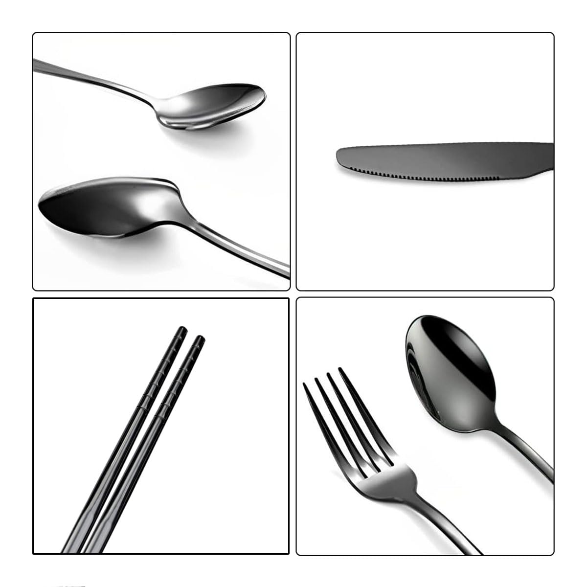 Portable Travel Utensils Set, 18/8 Stainless Steel 3 PCS Cutlery Set Including Knife Fork and Spoon, Reusable Travel Silverware Set with Case for Lunch Box Camping School Office