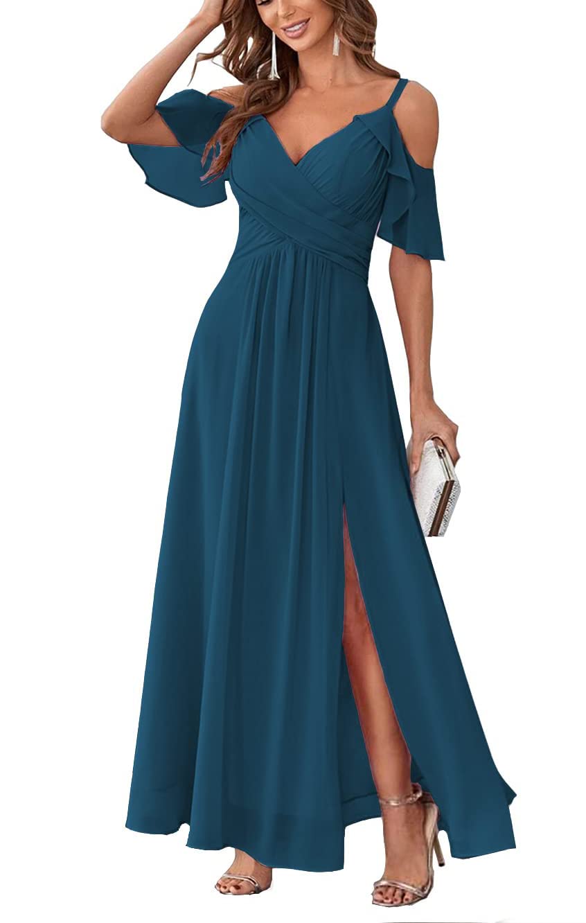 Long Chiffon Junior Bridesmaids Dresses for Women Wedding Party Dress Formal Military Ball Gown ABC095