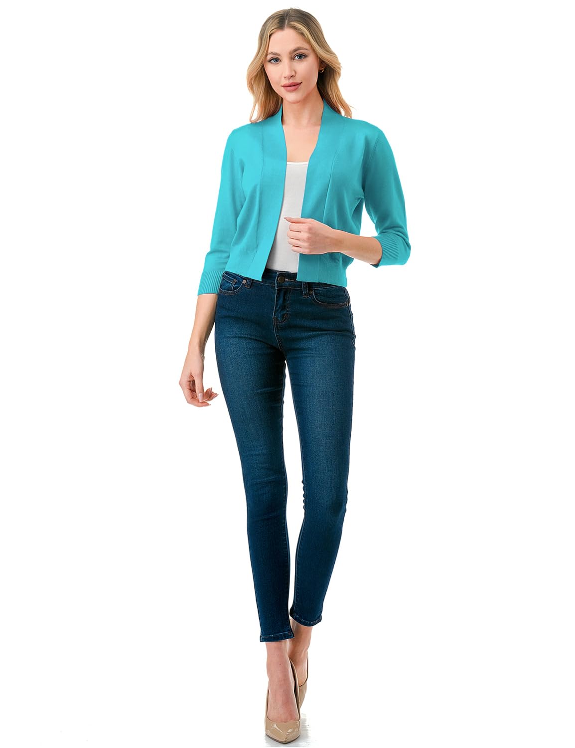 LALABEE Damen-Bolero, klassisch, 3/4-Ärmel, vorne offen, kurz, Cardigan, Shrugs für Kleider (S~XXL)
