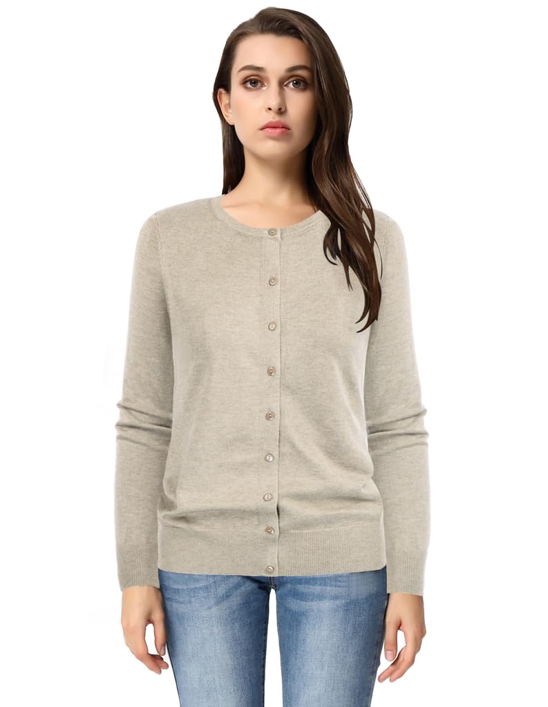 GRACE KARIN Women's Long Sleeve Button Down Crew Neck Classic Sweater Knit Cardigan