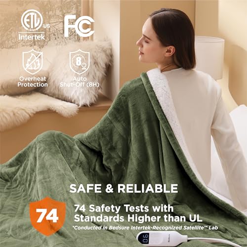 Electric Heated Blanket/Throw - Seamless Flannel Electric Blanket, Heating Blanket with 4 Time Settings & 6 Heat Settings, Warm Blanket Gift for Grandma (50x60 inches, Black)