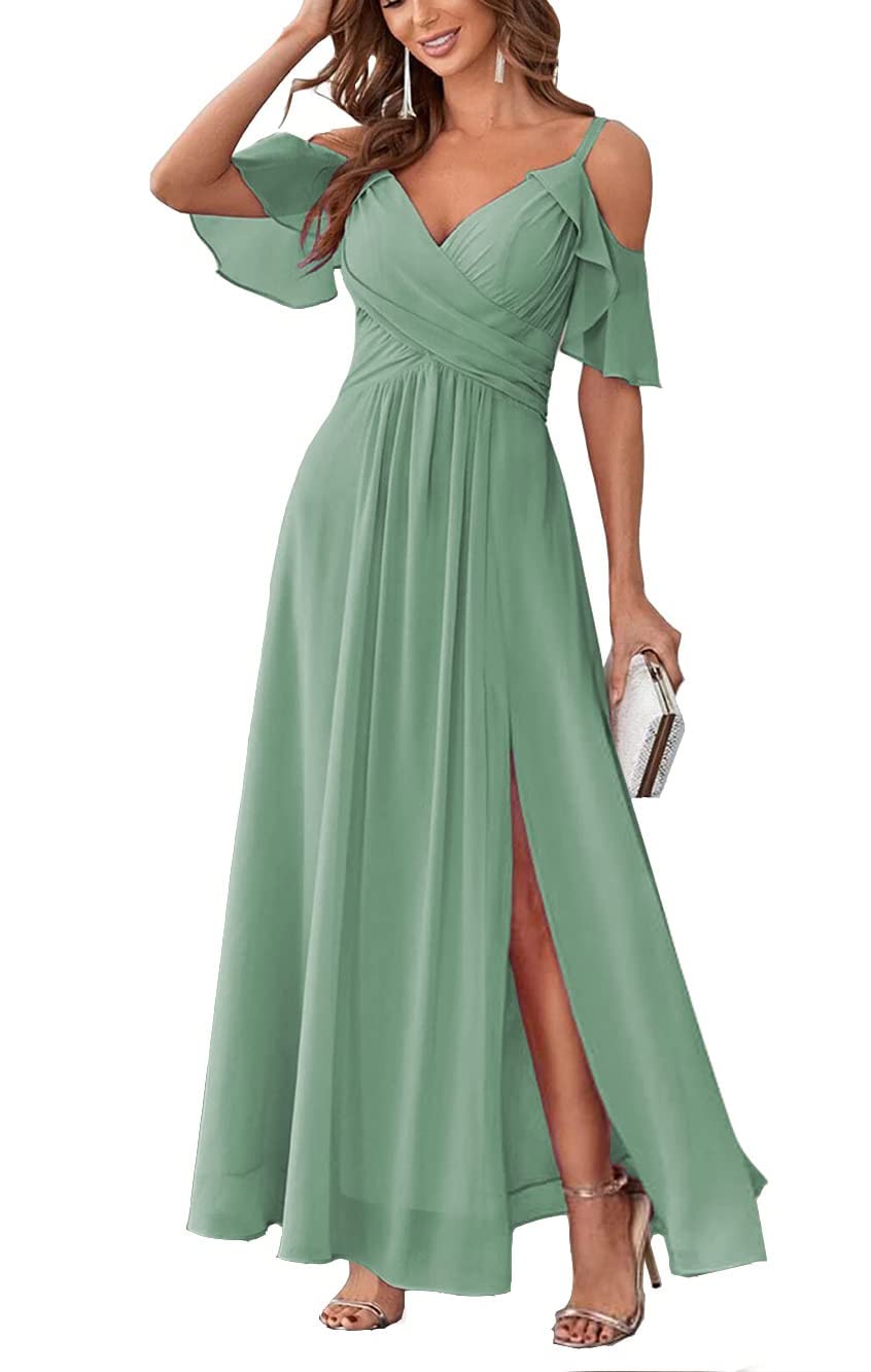 Long Chiffon Junior Bridesmaids Dresses for Women Wedding Party Dress Formal Military Ball Gown ABC095