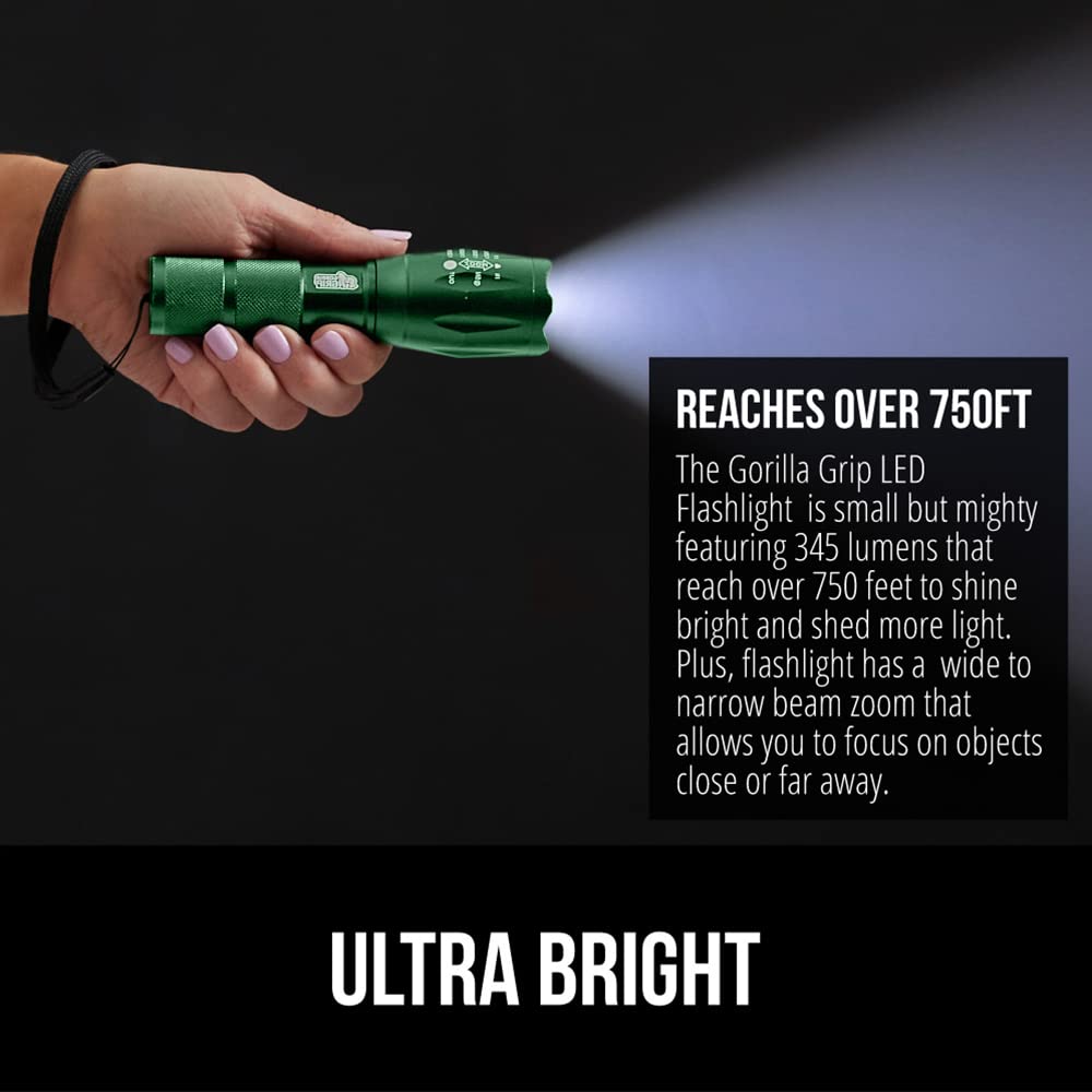 Gorilla Grip Leistungsstarke LED-Taschenlampe, 237 m, wasserfest, 5 einstellbare Modi, taktische Taschenlampe, hohe Lumen, ultrahelle Akku-Zoom-Taschenlampen, kleines Mini-Taschenlampen-Zubehör fürs Campingauto, 2er-Pack, Gold