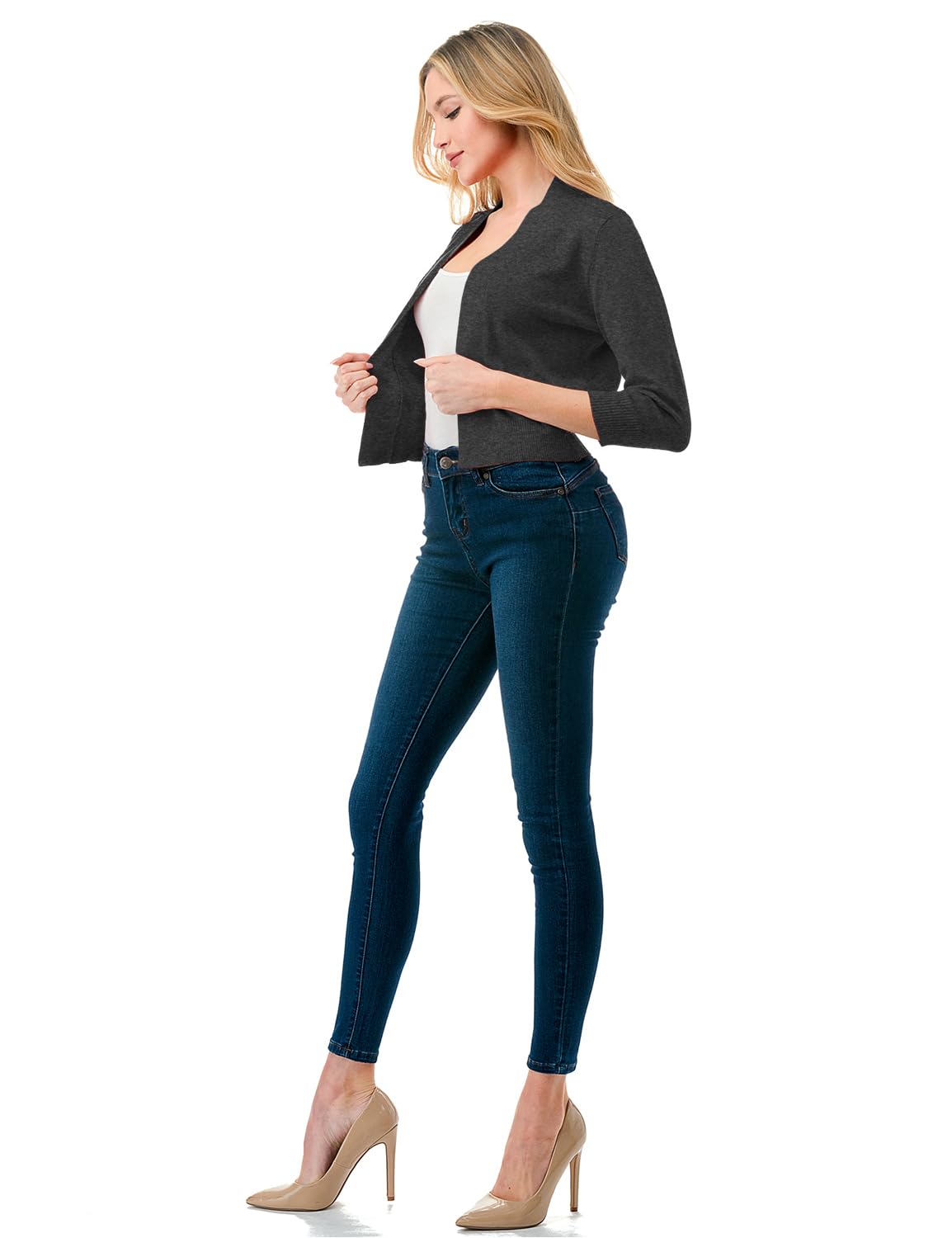 LALABEE Damen-Bolero, klassisch, 3/4-Ärmel, vorne offen, kurz, Cardigan, Shrugs für Kleider (S~XXL)
