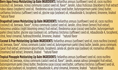 Lip Balm - Beeswax, Strawberry, Coconut and Pear, and Vanilla Bean, With Responsibly Sourced Beeswax, Tint-Free, Natural Origin Lip Treatment, 4 Tubes, 0.15 oz.