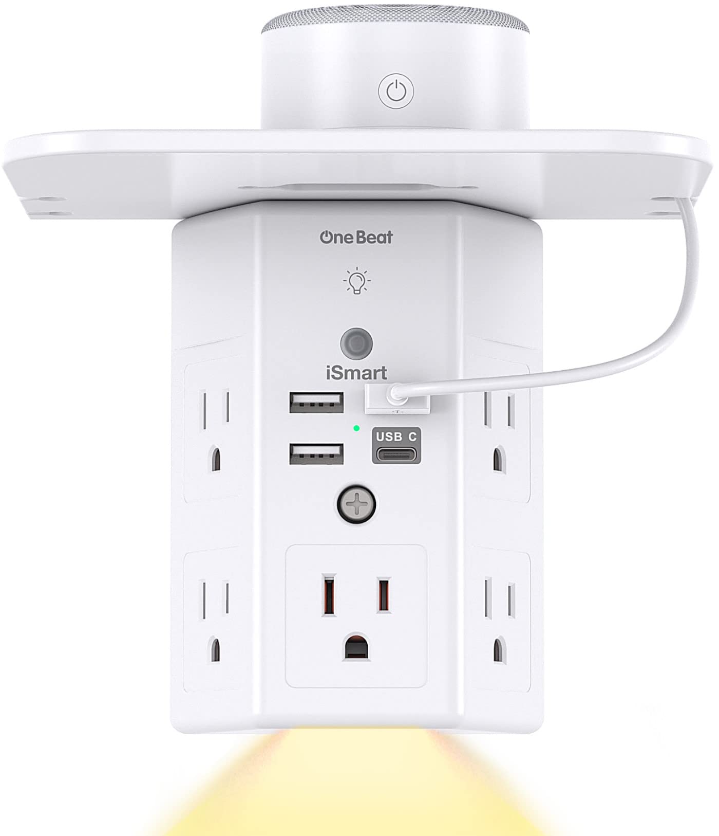 Mehrfachsteckdosen, Wandsteckdosenverlängerung mit Nachtlicht und Steckdosenablage, Überspannungsschutz 4 USB-Anschlüsse (2 USB C), USB-Wandladegerät, Steckdosenleiste, Steckdosenverteiler für das Homeoffice