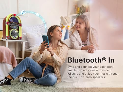 VICTOR Wilshire Desktop Bluetooth Jukebox mit FM-Radio, integriertem Stereolautsprecher und mehrfarbiger LED-Beleuchtung, Schwarz (VDTJ-1450-BK)