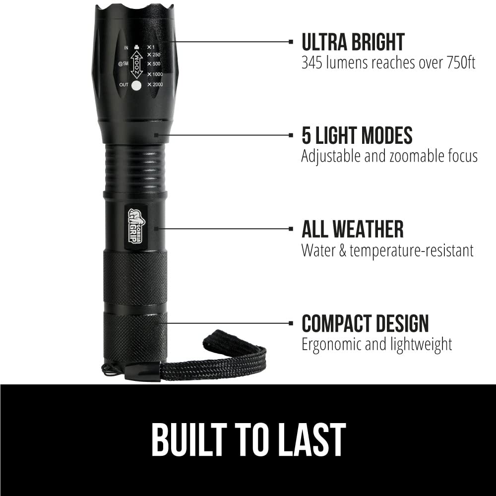 Gorilla Grip Leistungsstarke LED-Taschenlampe, 237 m, wasserfest, 5 einstellbare Modi, taktische Taschenlampe, hohe Lumen, ultrahelle Akku-Zoom-Taschenlampen, kleines Mini-Taschenlampen-Zubehör fürs Campingauto, 2er-Pack, Gold