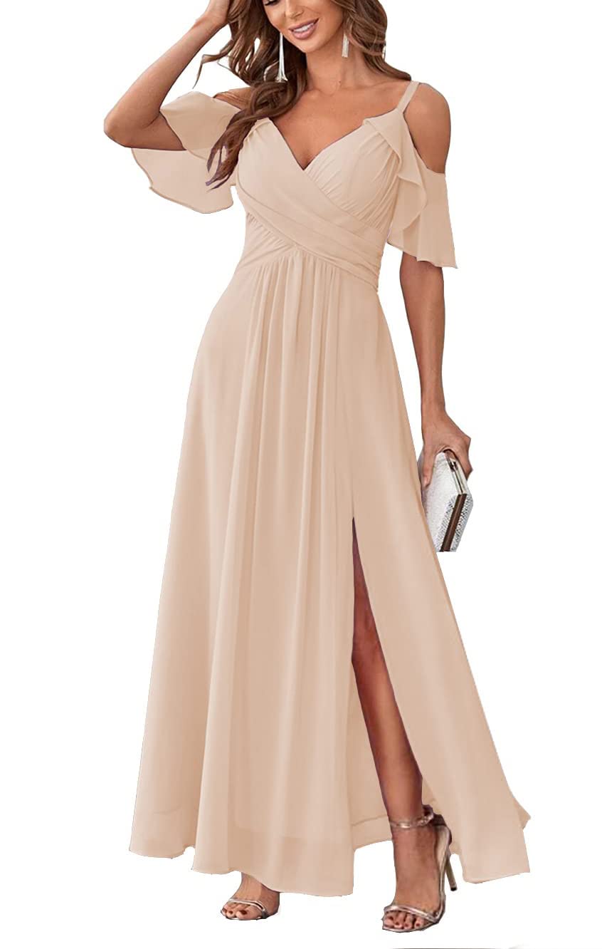 Long Chiffon Junior Bridesmaids Dresses for Women Wedding Party Dress Formal Military Ball Gown ABC095