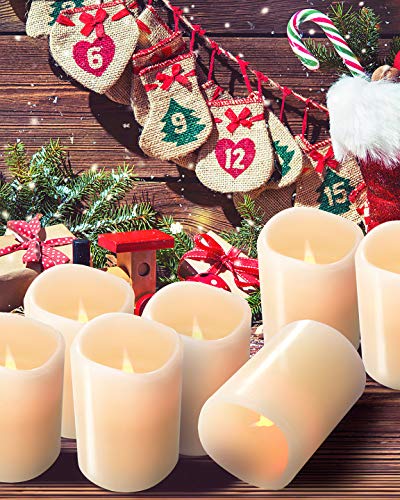 Lot de 12 bougies sans flamme Hausware à piles (D : 3 po x H : 4 po) Bougies piliers en cire véritable vacillantes Bougies LED sans flamme avec télécommande et minuterie (couleur ivoire)