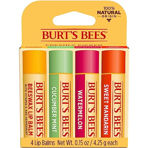Lip Balm - Beeswax, Strawberry, Coconut and Pear, and Vanilla Bean, With Responsibly Sourced Beeswax, Tint-Free, Natural Origin Lip Treatment, 4 Tubes, 0.15 oz.