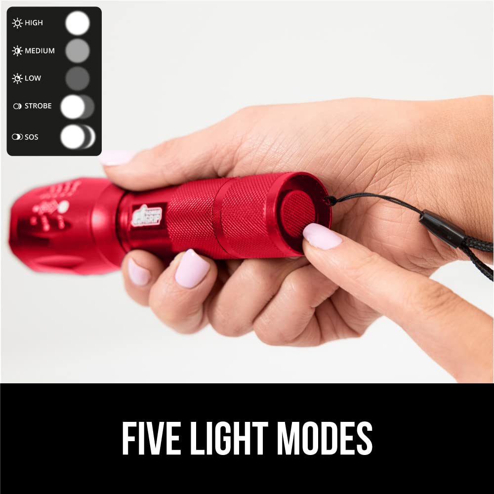 Gorilla Grip Leistungsstarke LED-Taschenlampe, 237 m, wasserfest, 5 einstellbare Modi, taktische Taschenlampe, hohe Lumen, ultrahelle Akku-Zoom-Taschenlampen, kleines Mini-Taschenlampen-Zubehör fürs Campingauto, 2er-Pack, Gold